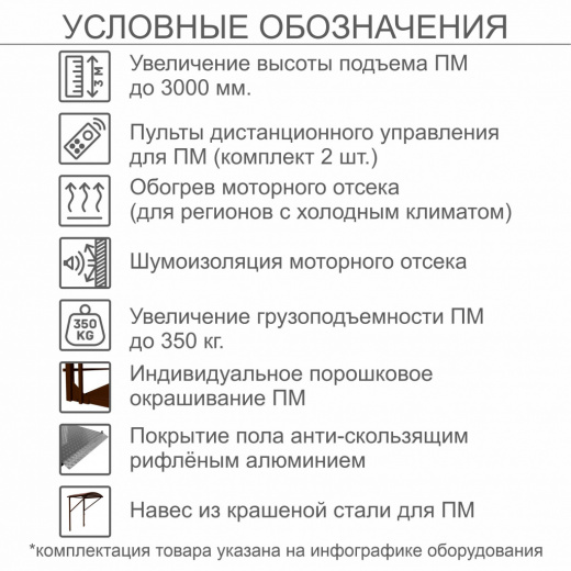 Вертикальный подъемник для инвалидов по ТУ ПМ-01, с пультами дистанционного управления для ПМ (комплект 2 шт.), с обогревом моторного отсека (для регионов с холодным климатом), с шумоизоляцией моторного отсека, с увеличеной грузоподъемностью до 350 кг